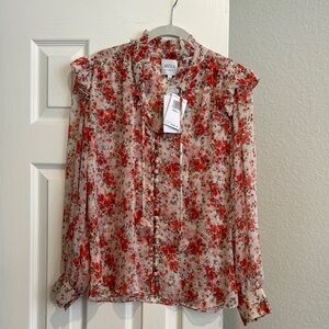 Misa Los Angeles Red Floral Sleeveless Blouse